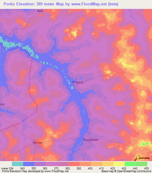 Portio,Ivory Coast Elevation Map