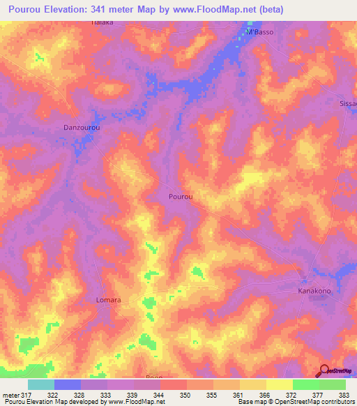 Pourou,Ivory Coast Elevation Map