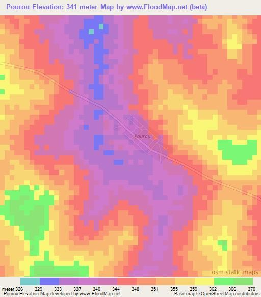 Pourou,Ivory Coast Elevation Map