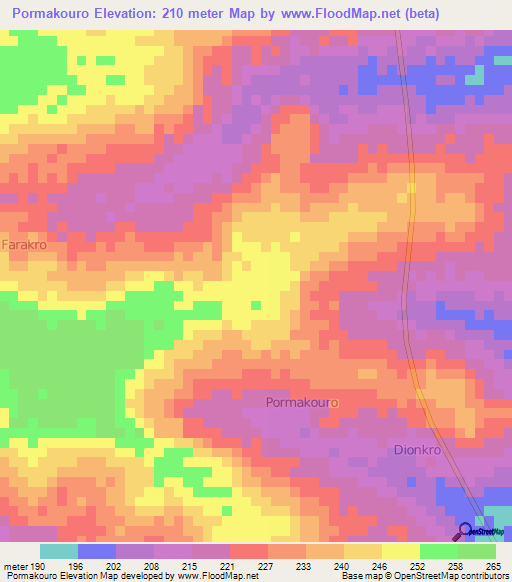 Pormakouro,Ivory Coast Elevation Map