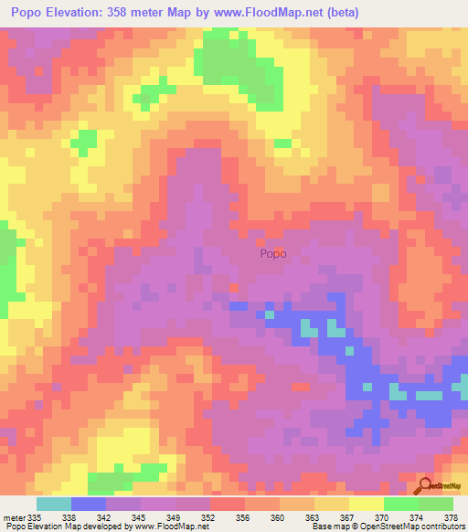 Popo,Ivory Coast Elevation Map