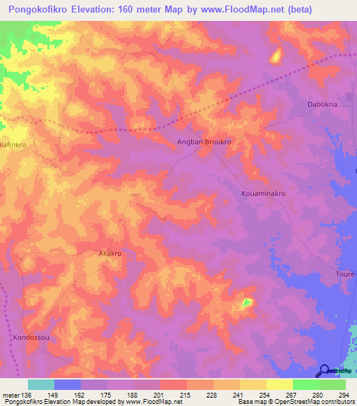 Pongokofikro,Ivory Coast Elevation Map