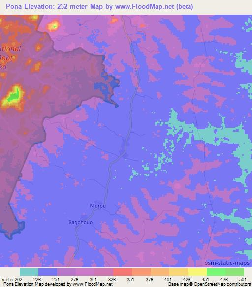 Pona,Ivory Coast Elevation Map