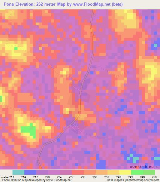 Pona,Ivory Coast Elevation Map