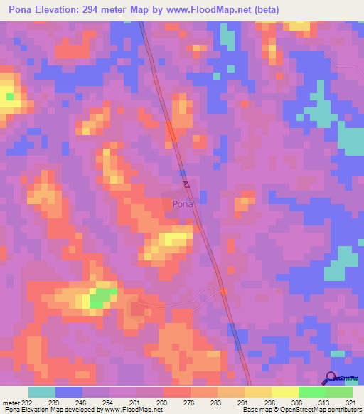 Pona,Ivory Coast Elevation Map