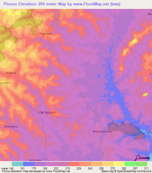 Plonou,Ivory Coast Elevation Map