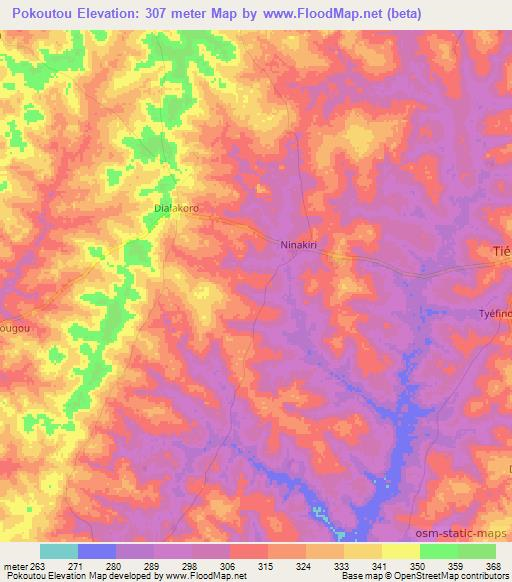 Pokoutou,Ivory Coast Elevation Map
