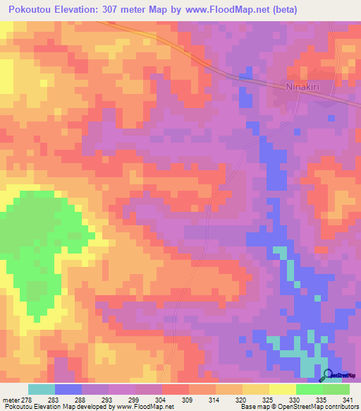 Pokoutou,Ivory Coast Elevation Map