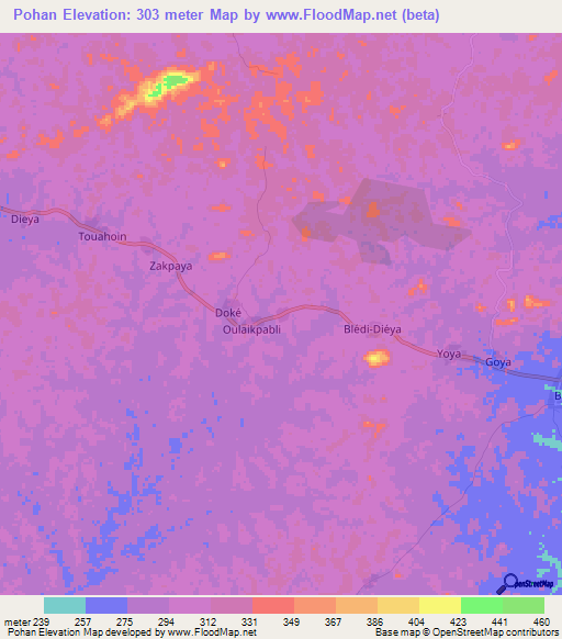 Pohan,Ivory Coast Elevation Map