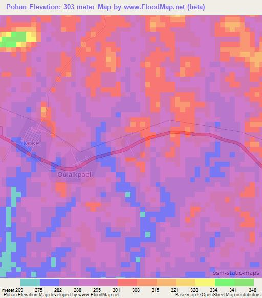 Pohan,Ivory Coast Elevation Map