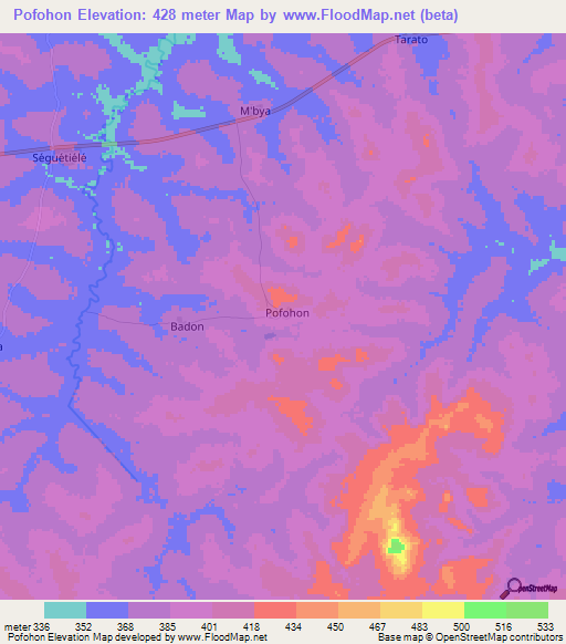 Pofohon,Ivory Coast Elevation Map