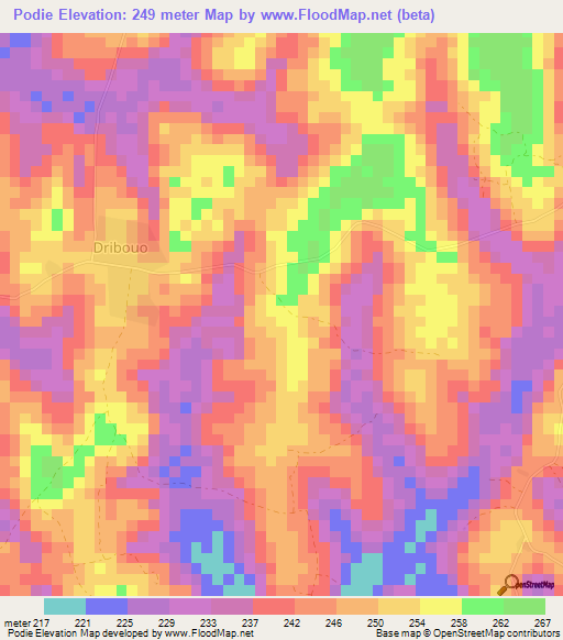 Podie,Ivory Coast Elevation Map