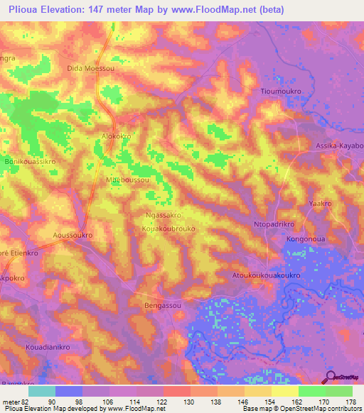Plioua,Ivory Coast Elevation Map