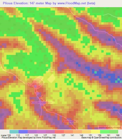 Plioua,Ivory Coast Elevation Map
