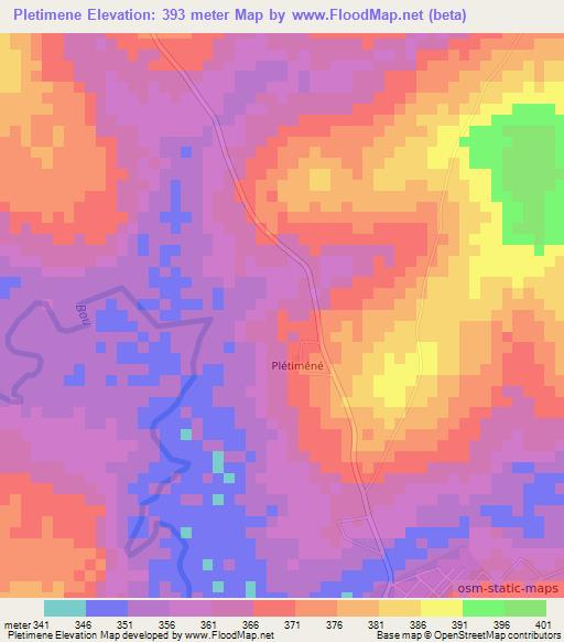 Pletimene,Ivory Coast Elevation Map
