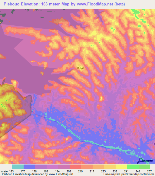 Plebouo,Ivory Coast Elevation Map