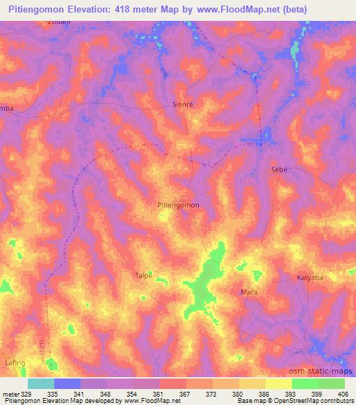 Pitiengomon,Ivory Coast Elevation Map