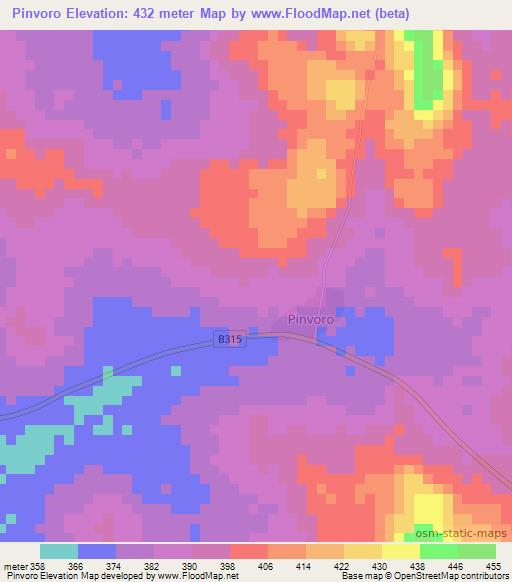 Pinvoro,Ivory Coast Elevation Map