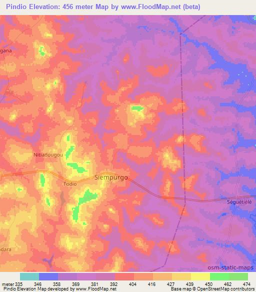 Pindio,Ivory Coast Elevation Map