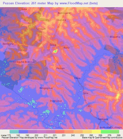 Pezoan,Ivory Coast Elevation Map