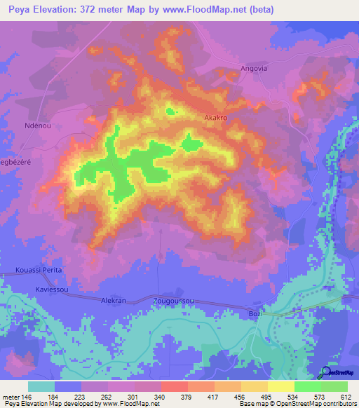 Peya,Ivory Coast Elevation Map