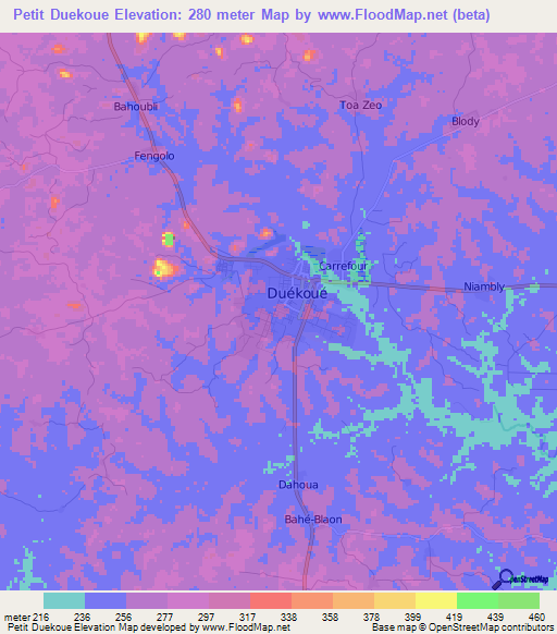 Petit Duekoue,Ivory Coast Elevation Map