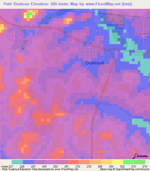 Petit Duekoue,Ivory Coast Elevation Map
