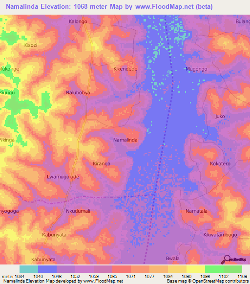 Namalinda,Uganda Elevation Map