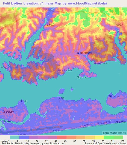 Petit Badien,Ivory Coast Elevation Map