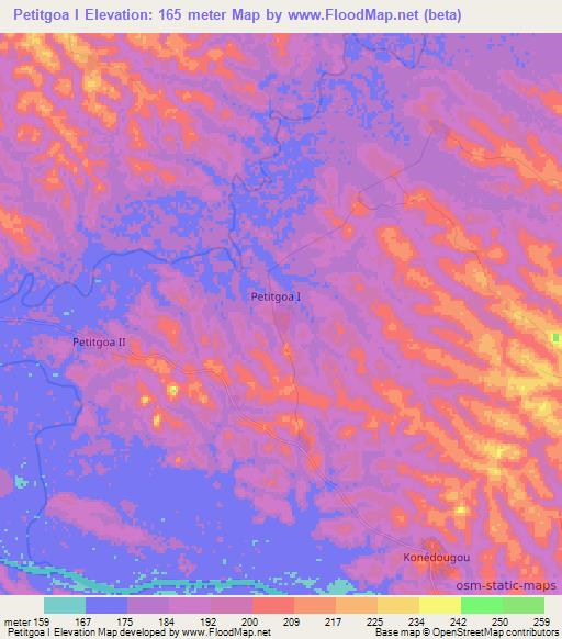 Petitgoa I,Ivory Coast Elevation Map
