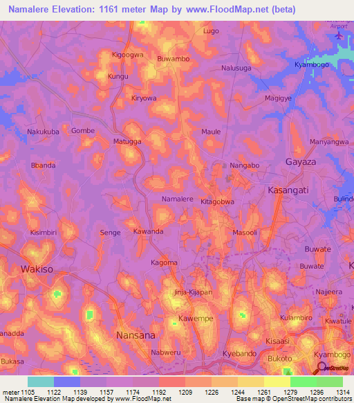 Namalere,Uganda Elevation Map