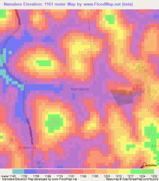 Namalere,Uganda Elevation Map