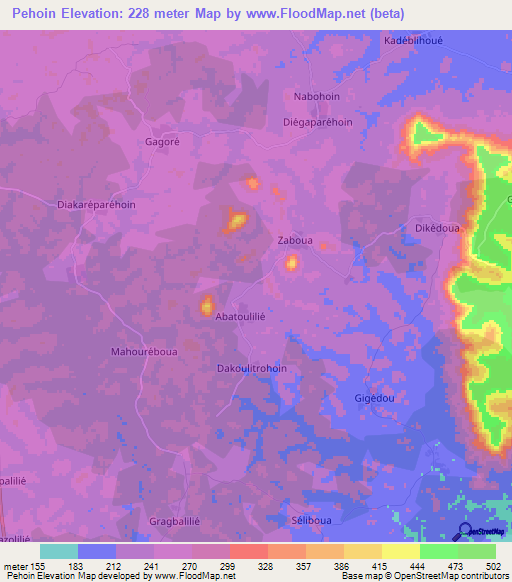 Pehoin,Ivory Coast Elevation Map