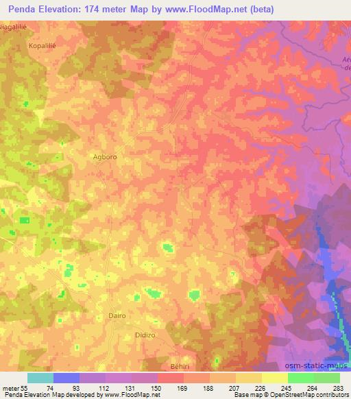 Penda,Ivory Coast Elevation Map