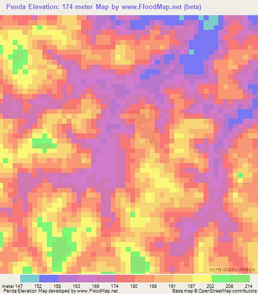 Penda,Ivory Coast Elevation Map