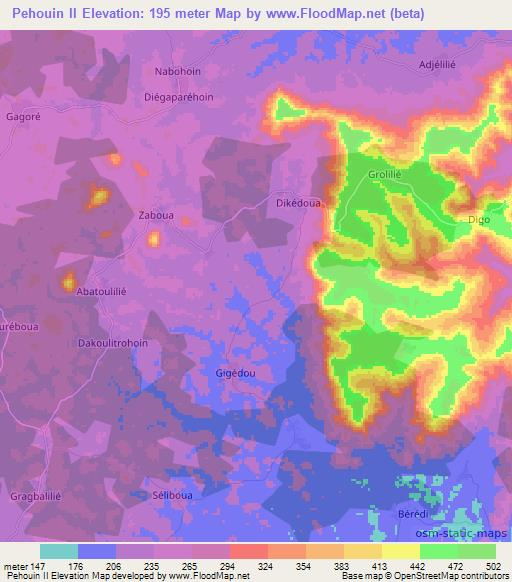 Pehouin II,Ivory Coast Elevation Map