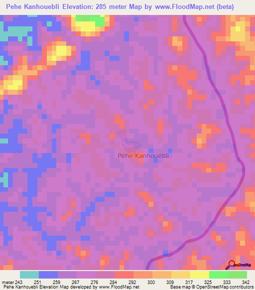 Pehe Kanhouebli,Ivory Coast Elevation Map