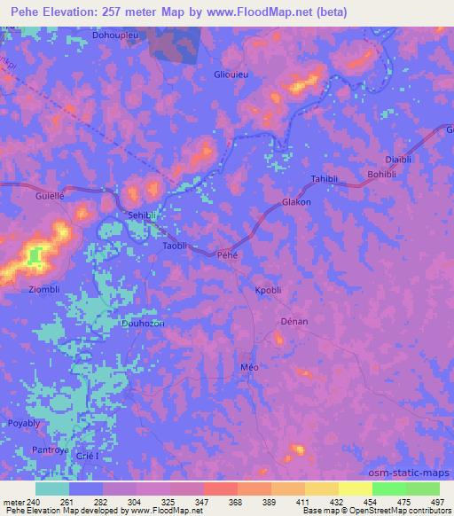Pehe,Ivory Coast Elevation Map