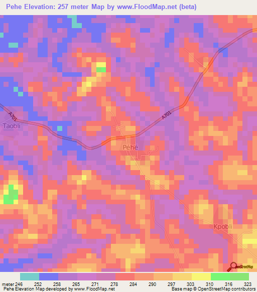 Pehe,Ivory Coast Elevation Map