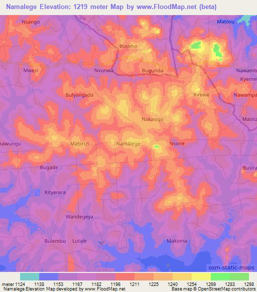 Namalege,Uganda Elevation Map