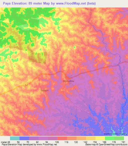 Paya,Ivory Coast Elevation Map