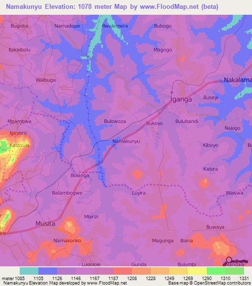 Namakunyu,Uganda Elevation Map