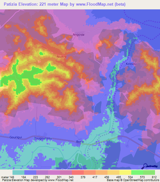Patizia,Ivory Coast Elevation Map