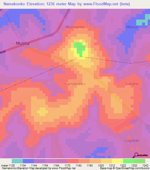 Namakonko,Uganda Elevation Map