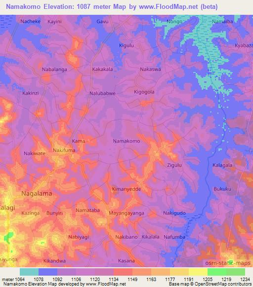 Namakomo,Uganda Elevation Map