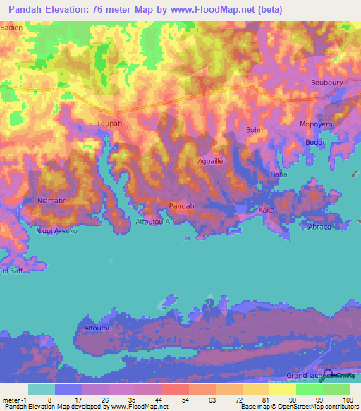 Pandah,Ivory Coast Elevation Map