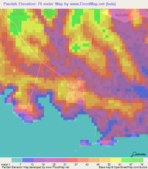 Pandah,Ivory Coast Elevation Map