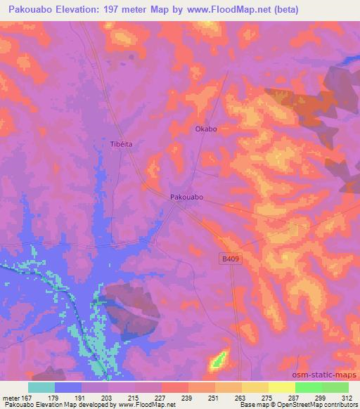 Pakouabo,Ivory Coast Elevation Map
