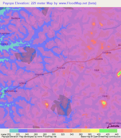 Payopa,Ivory Coast Elevation Map