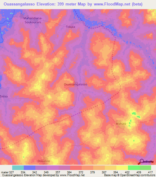 Ouassangalasso,Ivory Coast Elevation Map